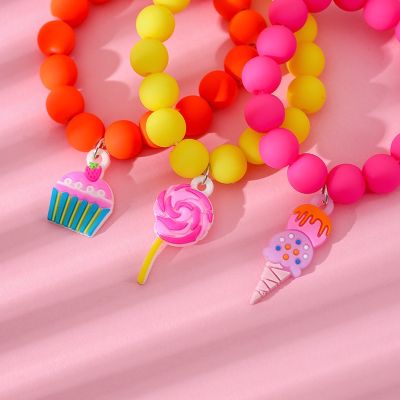 Makersland Kids Pendant Bracelets For Baby Girls Cartoon Design Fruits Animals Bracelets Cute Beads Presents for Childrens Day