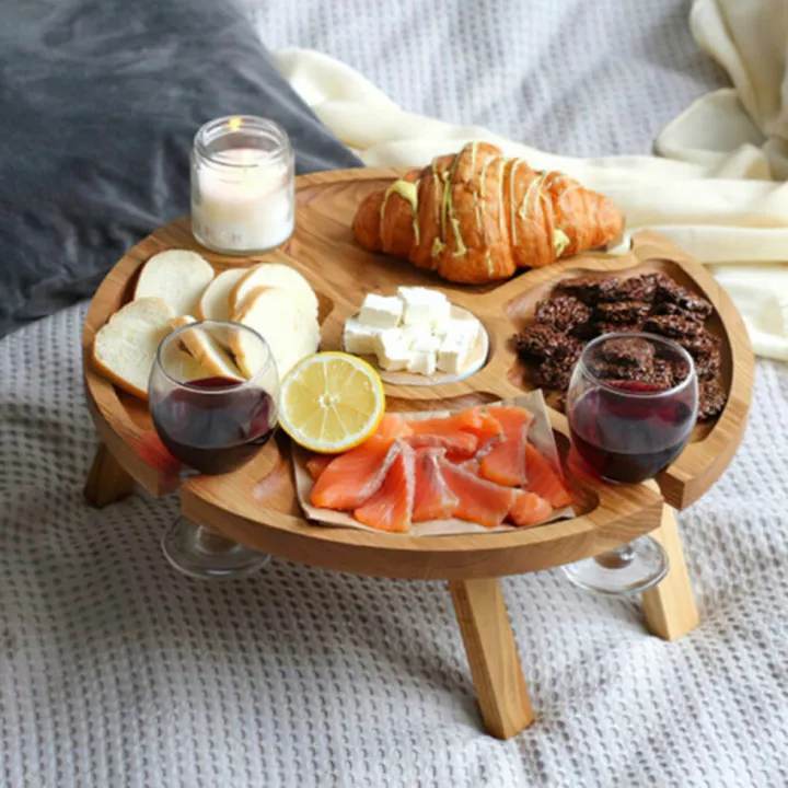 【100 Original】Wooden Outdoor Folding PicnicTable With Holder 2 In 1