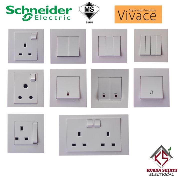 Schneider Vivace Series Switch / 13A Switch Socket / 1G 1W - 4G 1W ...