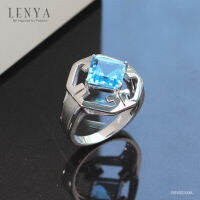 Lenya Jewelry แหวนเงินแท้ 925 ชุบโรเดียม ประดับเด่นด้วยพลอยสวิตซ์ บลูโทแพซ ( Swiss Blue Topaz ) รูปทรงสี่เหลี่ยม ดู โดเด่น กับดีไซน์ตัวเรือนที่ดูลงตัวเลอค่า