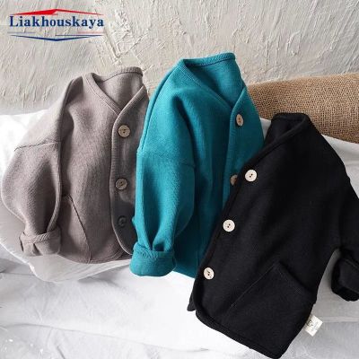 80-130cm Boys Knitting Sweaters Kids Cardigans Solid O-Neck Spring &amp; Autumn Sweater Baby Girls Coat Outerwear Childrens Clothing