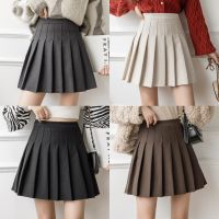 Fashion Autumn Winter Woolen Mini Skirts Women Vintage High Waist A-Line Pleated Short Skirt Kawaii School Skater Falda Plisada