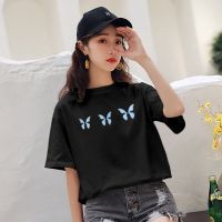 COD DSFDGDFFGHH ?Korean House? Large size womens 2020 murah summer dress Han Fan butterfly printing loose cotton short-sleeved T-shirt baju women