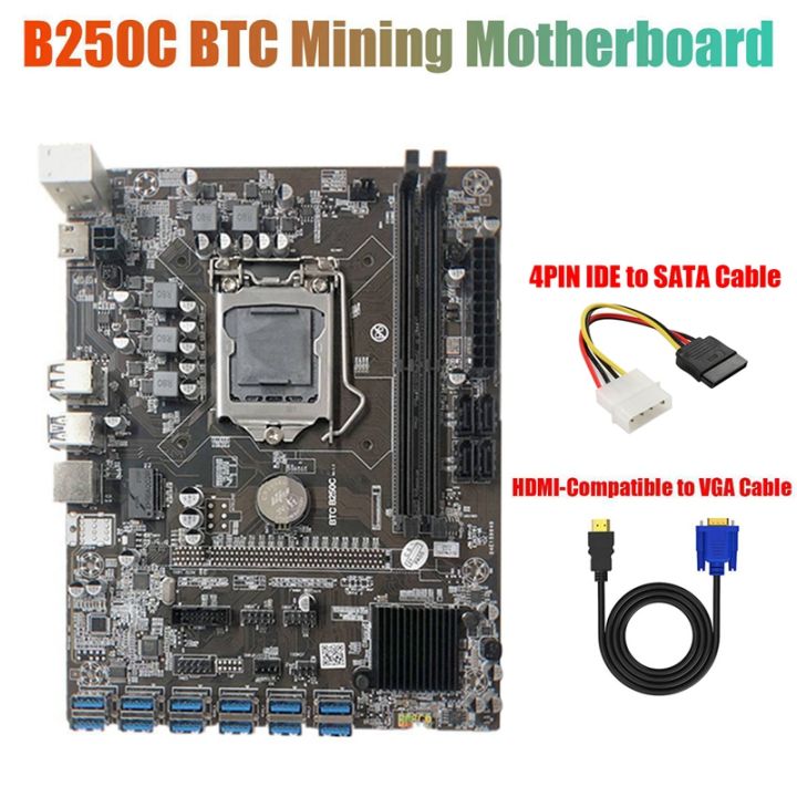 b250c-mining-motherboard-with-4pin-ide-to-sata-cable-hd-to-vga-cable-12-pcie-to-usb3-0-gpu-slot-lga1151-support-ddr4-ram