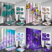 【CW】☒☌✁  180x180cm Colorful Flowers Fabric Shower Curtains Mats Rugs Curtain Set Decoration