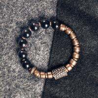 หินออบซิเดียนตาสีรุ้งออตโตนสร้อยข้อมือลูกปัดเครื่องทองเหลืองขนาดใหญ่ประดับข้อมือโลหะผสมสองโทนสวยงามใช้ได้ทั้งชายและหญิง