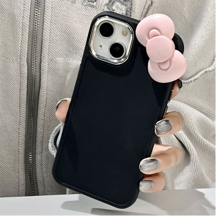 เคสซิลิโคนนิ่มผูกโบว์สีชมพู3d-น่ารักสไตล์เกาหลี11-12เคส-xr-13สำหรับสี14กันกระแทก-pro-x-iphone-soild