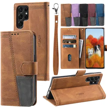 LXURY Wallet Case for Samsung Galaxy S23 Ultra/S23 Plus/S23, Durable Soft  Leather Case with Shoulder Strap Wrist Strap Flip Card Slot Cover,Brown,S23