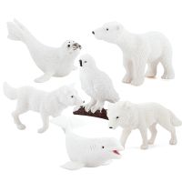 6PCS Simulation Mini Animals Penguins Bear Snowy Dolphin Wolf Model Desk Decor Toy