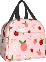 Cute Strawberries and Flowers Lunch Bag Reusable Lunch Box Work Bento Cooler Reusable Tote Picnic Boxes Insulated Container Bags
