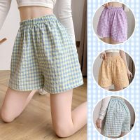 Fashion Women Floral Plaid Shorts Summer High Waist Wide Leg Short Pants Loose Soft Cotton Home Shorts Korean Pajamas Bottoms