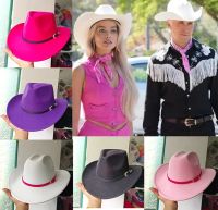 Purple Western Cowboy Mens And Womens Hat Jazz Hat Cowboy Hat Rose Red Belt Accessories Panama Knight Hat