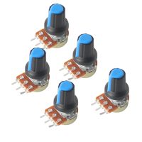 5PCS WH148 Linear Rotary Taper Potentiometer with Blue AG2 Knob 3Pin 1K-1M Ohm Variable Resistors 15mm Shaft Nut and Washers Set