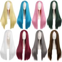 【CW】 FGY 28 quot; Straight Hair Anime Middle Part Synthetic Wig Graphite Pink Hairline