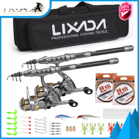 ชุดคันเบ็ดตกปลา100% Lixada,เซตเบ็ดตกปลา2ชิ้นรอกม้วนเบ็ดตกปลา Carbon ยืดหดได้อุปกรณ์ตกปลา1.5/1.8/2.1/2.4เมตรของแท้