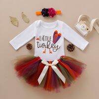 Toddler Girl Thanksgiving Clothes Set Newborn Cotton Screen Yarn Leisure Daily Letter Print Romper and Tutu Skirt and Headdress  by Hs2023