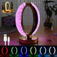 Crystal Table Lamp LED Night Light O-shaped Dimmable Desk Lamp Portable Ambient Night Light Mini Bedside Lamp Bedroom Decor Night Lights