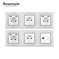 Rewnssin 110-250V Dual USB Ports France Outlet,Computer TV Net Data Interface Connector,Wall Multi-Function Triple Power Socket