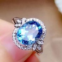 Temperament Sapphire Water Drop Oval Flower Women Ring Set with Zircon Crystal Stainless Steel Women Ring Charm Jewelry