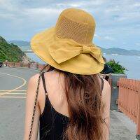 [COD] New womens bowknot vinyl breathable hat spring and summer outdoor big eaves fisherman sun protection for women