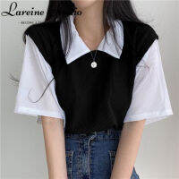 LAREINE เสื้อยืดส่วนของเสื้อโปโลชนผู้หญิงแขนสั้น2ชิ้นที่เป็นของปลอม2023เสื้อลำลองทรงหลวมฤดูร้อน