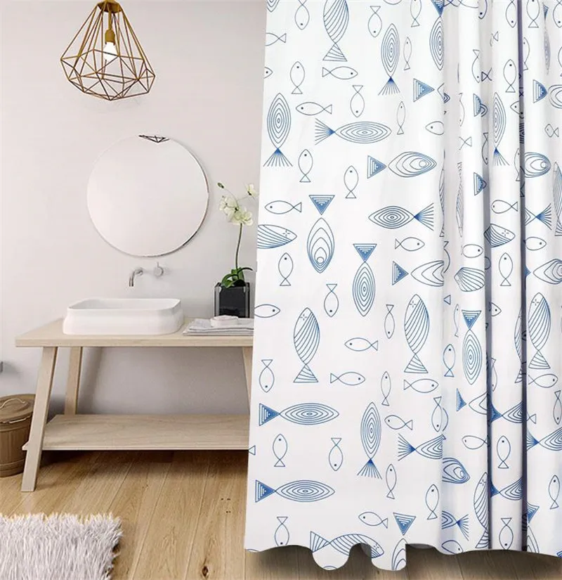 White Line Fish Printing Waterproof, Shower Curtain Brand Names