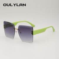 ✸❀✇ Oulylan Rimless Womens Sunglasses Retro Square Green Gradient Sun Glasses for Men Big Frame UV400 Luxuty Eyeglasses Shades