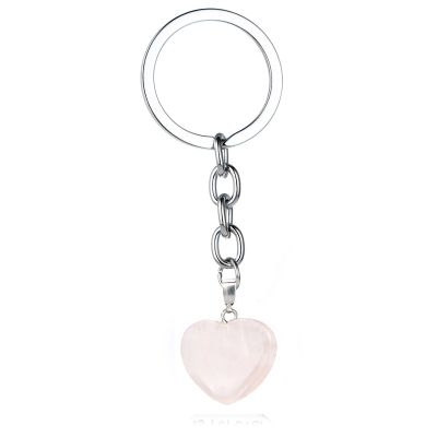 Natural Heart Stone Rose Quartz Keychain Crystal Healing Energy Opall Key Chain Ring On Bag Jewelry Wedding Party Gift Key Chains
