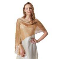 Fashion Thin Shiny Tassel Shawl Gold Silver Bright Silk Ladies Scarf Cover Ups For Weddings Evening Party Women Cape