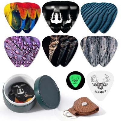 3pcs Celluloid Guitar Picks 0.71mm Colorful Painting Picks with Iron Box Storage Musical Instrument Accessory for Bass Guitar
