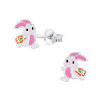 Silver thai Kids silver stud earrings with colorful rabbit designต่างหูเงินเด็กลายกระต่ายสีสันสดใส