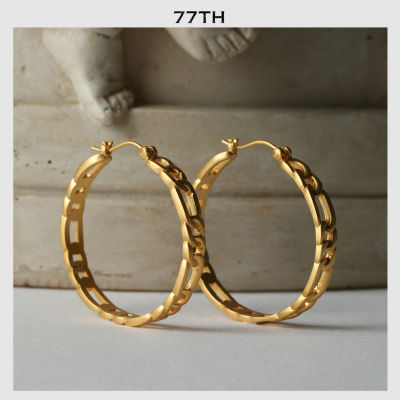 77TH-SATIN GOLD CHAIN HOOP EARRINGS ต่างหูโซ่แบบห่วงสีทอง