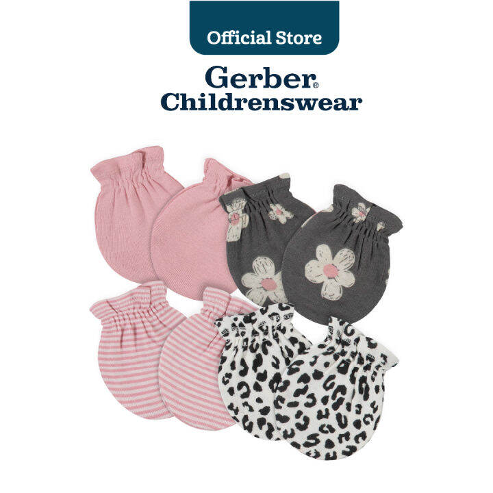 Gerber 4Pack Baby Girls Leopard No Scratch Mittens Lazada