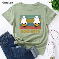 COD S-5XL Woman Tshirts Lovely BOO BEES Printed Shirts O Neck Short Sleeve Tees Summer T-Shirt 100%Cotton Women Shirt Tops