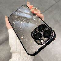 Clear Plating Glitter Phone Case For iPhone 15 14 12 13 Pro Max Plus Fashion Transparent Hard PC Camera Lens Protection Cover