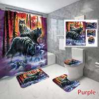 3D Printing Wolf Forest Style Shower Curtain Set Waterproof Pedestal Rug Toilet Cover Bath Mat Bathroom Decor