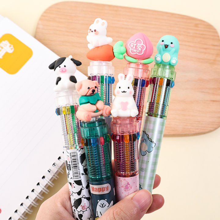 free-shipping-กล่องใส่ปากกาเครื่องเขียนสำหรับสำนักงานผลไม้สัตว์ที่สร้างสรรค์น่ารัก10ปากกาลูกลื่นสี
