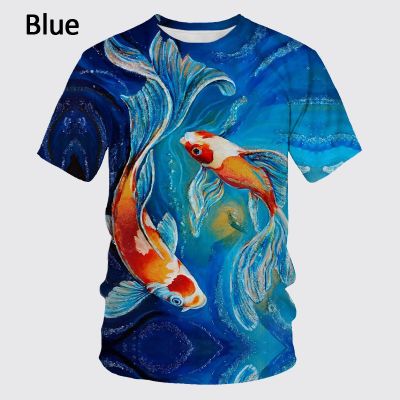 Summer New Fishing Enthusiasts T-shirt 3D Printed Fish Pattern Tshirt Ferocious Fish Short-sleeved Carp Round Neck The big size t-shirt