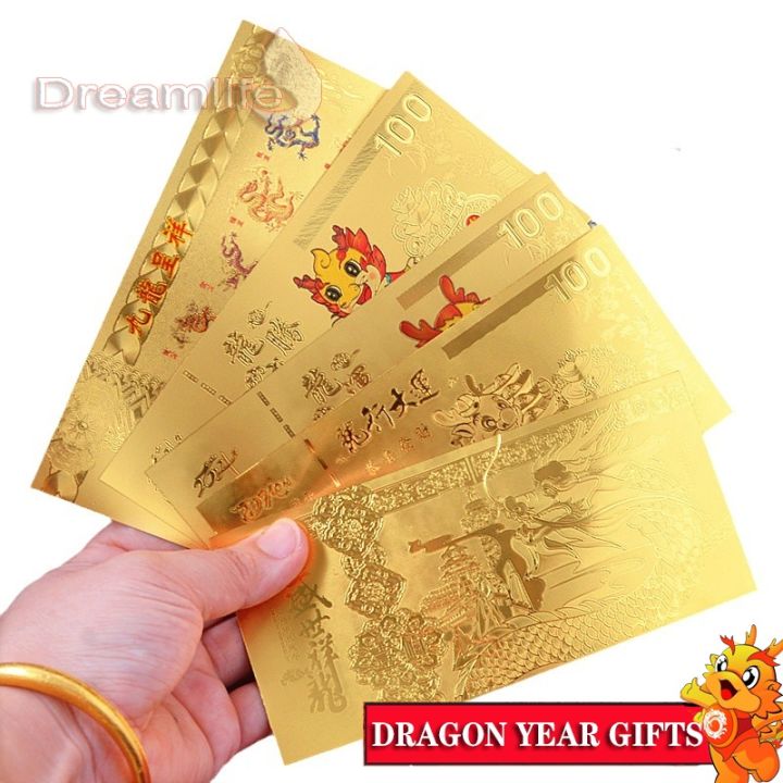 2025 Lucky Gold Foil Banotes Red Envelope Dragon Year Dollar Money New