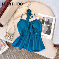 PEAR DODO สายรัดเอวเกาหลี Kemeja Tanpa Lengan คอวีสำหรับผู้หญิง