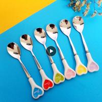 Cute Love Hearts Tableware Long Handle Cutlery Teaspoon Ceramic Handle Ice Cream Dessert Stirring Coffee Spoon Creative 1 Pcs Serving Utensils