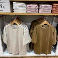 Uniqlo เกาะแห่งห้องลองเสื้อของบ้านของคุณ!เสื้อยืดแขนเสื้อแขนสั้นคอกลมสีล้วนสำหรับเครื่องหมายการค้าต่างชาติในฤดูร้อน