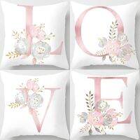 Nordic Pink Letter Floral Cushion Cover Birthday Wedding Decoration for Home Sofa Pillow Case Event Party Supplies Accessories