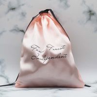 Pink Satin Hair Bag Packaging Jewelry Cosmetic Makeup Silk Drawstring Pouch Party Gift Storage Sachet Print Logo Shoe Bag 20PCS