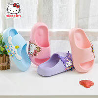 Kuromi Mymelody การ์ตูน Flip Flops เด็กแมวเหมียวซินนาโมรอลสำหรับเด็กผู้ชายเด็กเล็กเด็กผู้หญิงสไลด์ฤดูร้อนใหม่กันลื่นในบ้านห้องน้ำพื้นนิ่มรูปการ์ตูนน่ารักรองเท้าแตะชายหาดเสื้อนอก0000