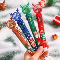Bv&amp;Bv (พร้อมส่งในไทย??) Christmas Pen ปากกา ปากกา10สี ลายคริสต์มาส ด้านบนเป็นเกล็ดกริตเตอร์กุ้งกิ้งน่ารัก เขย่าเล่นได้ Color Pen Christmas cartoon pen A401
