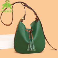 Luxury Top Layer Cowhide Handbags for Woman 2022 New Fashion Tassel Shoulder Messenger Bag Designer High Capacity Bucket Bags
