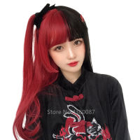 Halloween Two Color Long Hair Cosplay Costumes Girls Japanese Anime White Black Pink Wig Women Stage Party Props Kawaii Headwear