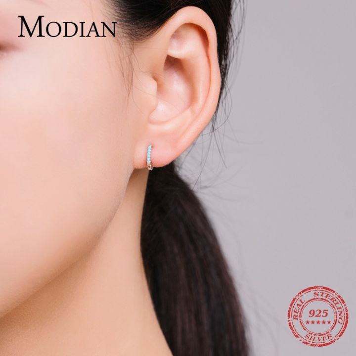 mm75-modian-silver-turquoise-tiny-ต่างหูแฟชั่น925เงินสเตอร์ลิงประณีตขนาดเล็ก-hoop-ต่างหูสำหรับผู้หญิง-gir-เครื่องประดับ