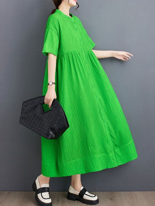 xitao-dress-temperament-summer-casual-fashion-loose-stand-collar-dress